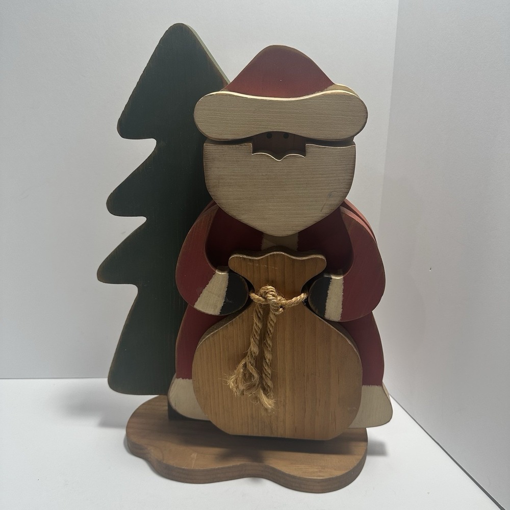 Handmade Wooden‎ Decorative Standing Santa With Christmas Tree 16"